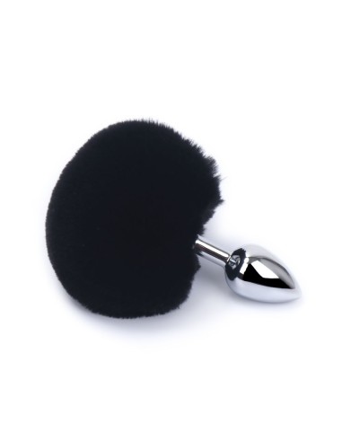 Aluminum anal plug with black pompom Size S - RY-001MPJ-018BLK