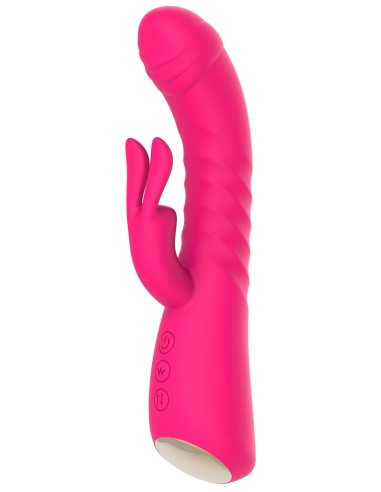 Vibrador de conejo rosa calentado con función de empuje, USB - WS-NV040