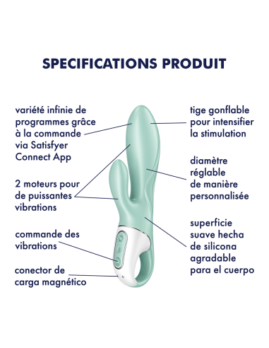 Connected inflating rabbit vibrator, USB Air Pump Bunny 5 Satisfyer - CC597801