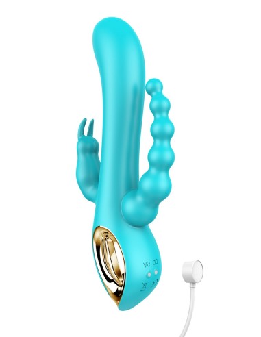 Blauwe konijnenvibrator met vibrerende rozenkrans - TOZ-024BLU