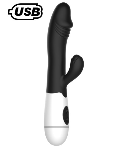 Black USB rabbit vibrator with glans 30 programs - CR-VA001BLKR