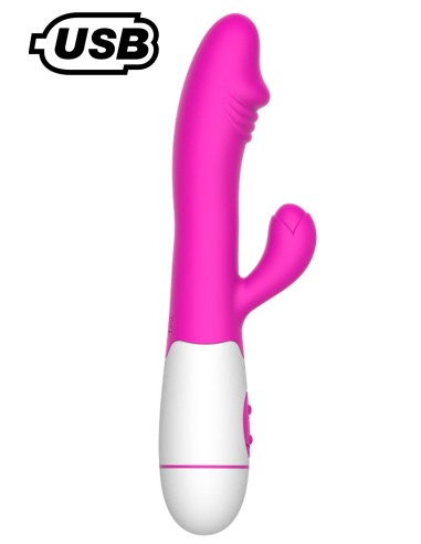 Vibrador USB conejo rosa con glande 30 programas - CR-VA001PNKR