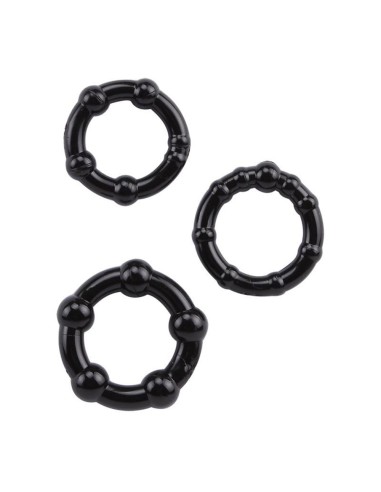 Pack 3 black cock ring with balls - COR005BLK