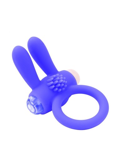 Blue silicone vibrating ring with rabbit ears - COR-003BLU