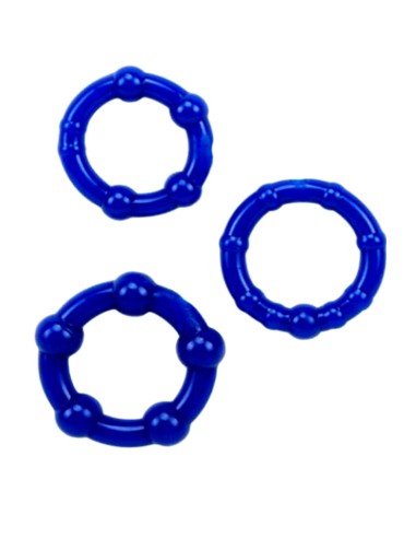 Pack 3 anillos para el pene con bolas azules - CR-COR005BLU