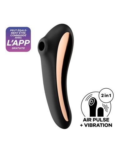 2 in 1 zwarte clitorisstimulator en vibrator met USB-aansluiting Dual Kiss Satisfyer - CC597797