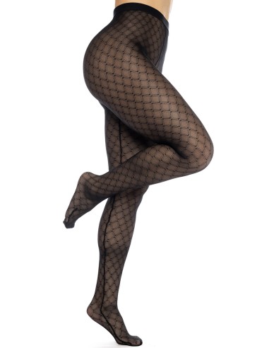 Printed transparent black fishnet tights - MAL1111BLK