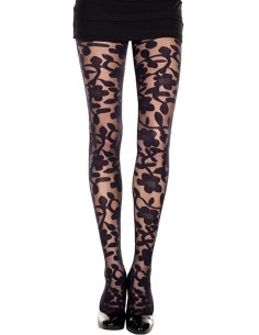 Zwarte panty met bloemenprint - MH7344BLK