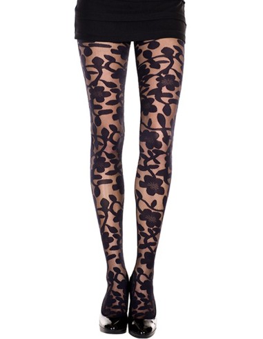 Black floral print tights - MH7344BLK