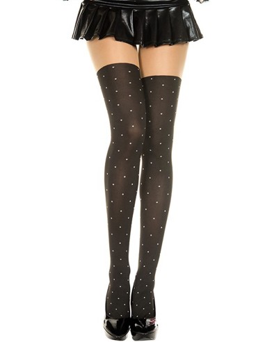 Fancy stocking effect tights with white polka dots - MH7146BLK