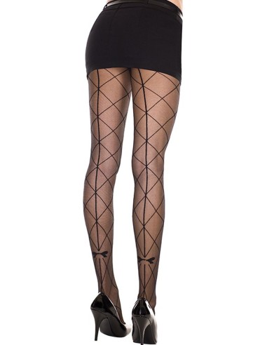 Fancy tights with cross stitching and bow - MH7255BLK