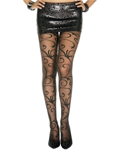 Fancy black nylon tights with frills - MH7129BLK