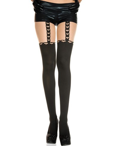 Nude black nylon tights with heart suspender effect - MH7107BKN