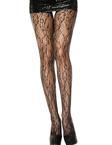 Fancy black nylon tights with openwork floral fishnet - MH5067BLK