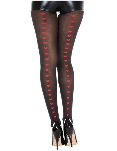 Semi opaque black tights with red hearts - MH7125BRD