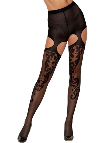 Fancy tights cut out on the upper thighs - DG0438BLK