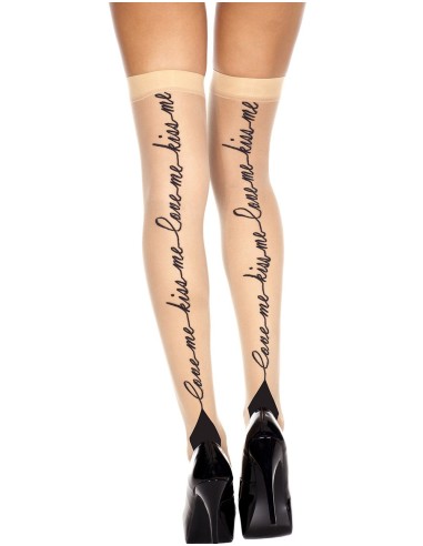 Nude stockings with Love Me Kiss Me print - MH4260NUD