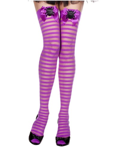 Purple striped stockings with satin bows and Halloween spiders - MH4253PUB