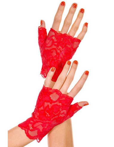 Guantes abiertos rojos encaje floral - ML416RED