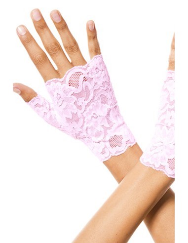 Gants roses doigts ouverts dentelle florale - ML416BPN