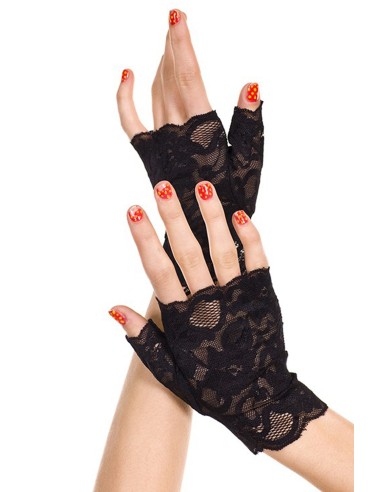 Gants noirs doigts ouverts dentelle florale - ML416BLK