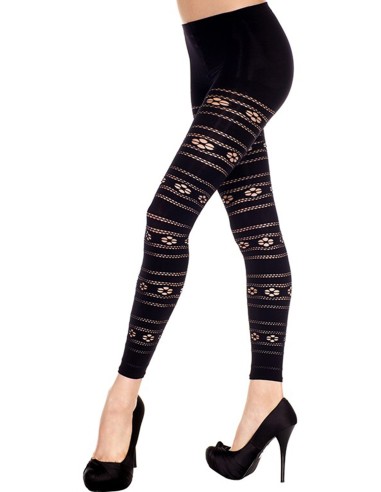 Fine black voile leggings with floral pattern - MH35827BLK