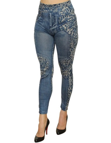 Blue leopard print faded denim effect leggings - FD1017