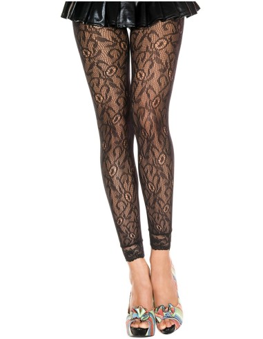 Fijne zwarte legging van visnet en gebloemd kant - MH35029BLK