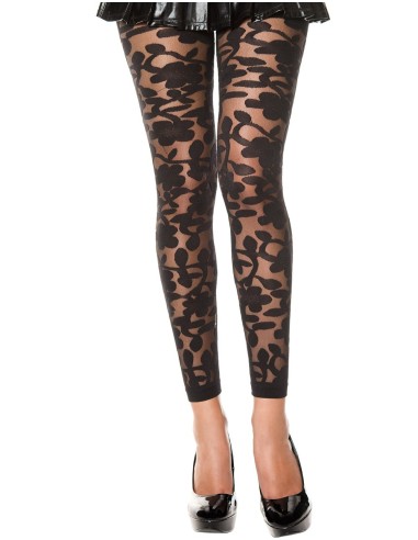 Leggings finos negros con estampado floral transparente - MH35344BLK