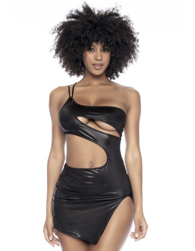 Sexy black dress in wet look fabric - MAL4587BLK