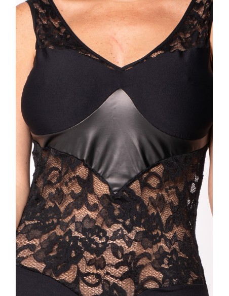 Cocktailjurk met kant en wetlook inzetstukken - LDW1