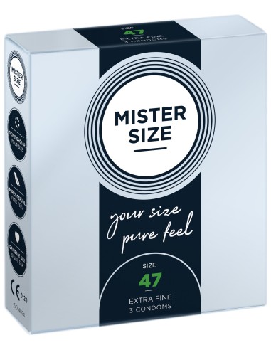 Box of 3 latex condoms with reservoir, 7 sizes available Mister Size - MS03