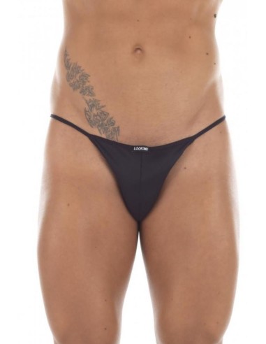 Tanga de raso negro con espalda de rejilla - LM13-57BLK