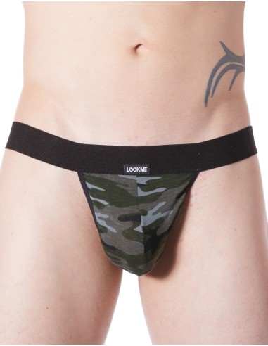 Sexy zwarte string breed elastisch legercamouflage decoratie - LM814-57BLK