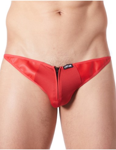 Sexy rode string met rits en leren zijkanten - LM813-57RED