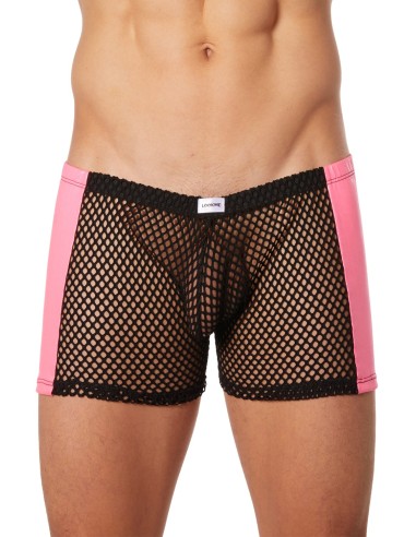 Black mesh boxer shorts with pink faux leather sides - LM911-67MBKM