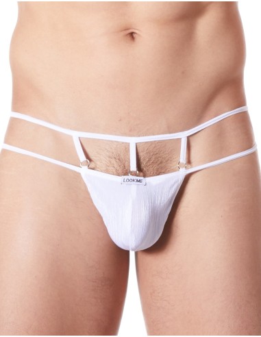 White hanging thong with light shine and embellishments - LM999-03WHT