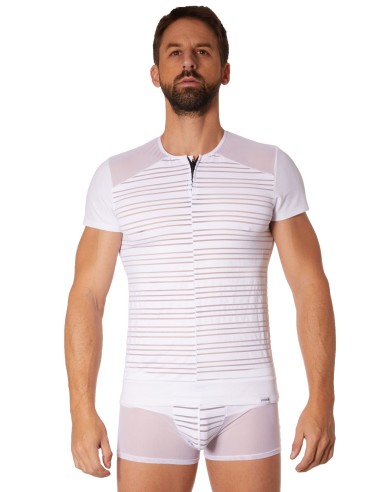 Camiseta blanca rayas opaca y transparente - LM906-81WHT