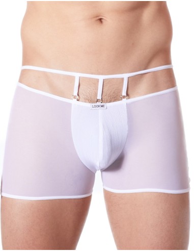 Boxer blanc suspendu fine maille transparente et ornements - LM804-67WHT