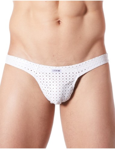 Sexy white thong with openwork vinyl effect fetish - LM811-57WHT