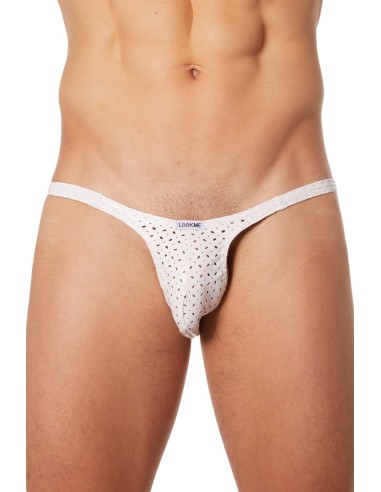 White high-cut briefs in finely openwork imitation leather - LM811-61WHT