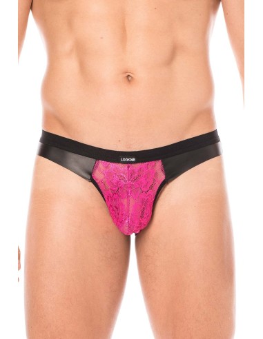 Magenta jock in lace and imitation leather - LM2002-27MAG