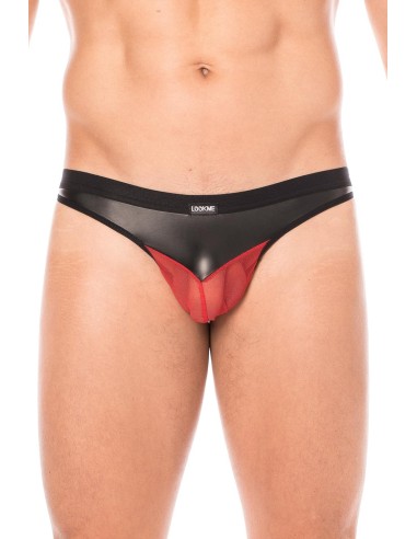 Black imitation leather and red mesh jock - LM2005-27BKR