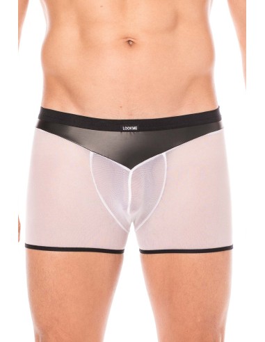 Black imitation leather and white mesh boxer shorts - LM2005-67BKW