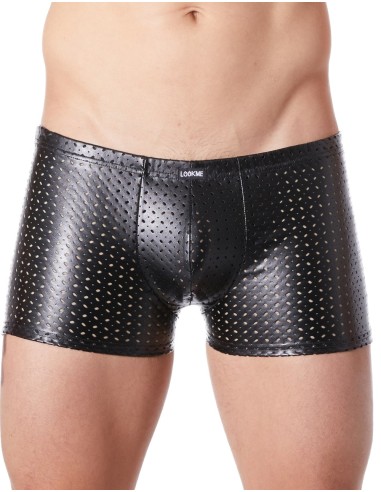 Sexy black vinyl effect openwork fetish boxer shorts - LM811-67BLK