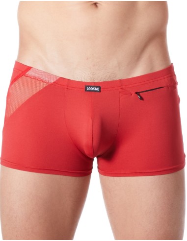 Sexy red boxer shorts with fine fishnet bands and zipped decoration - LM808-67RED