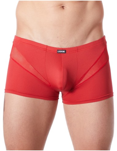 Sexy red boxer shorts with fine V-shaped fishnet - LM805-67RED