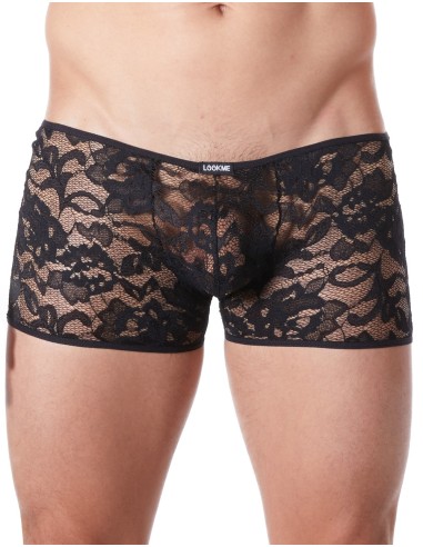 Zwarte boxershort van fijne kant met lichte transparantie - LM706-67BLK