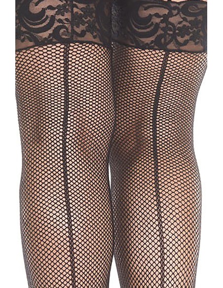 Medias de rejilla negras talla grande con costuras - MH4919XBLK
