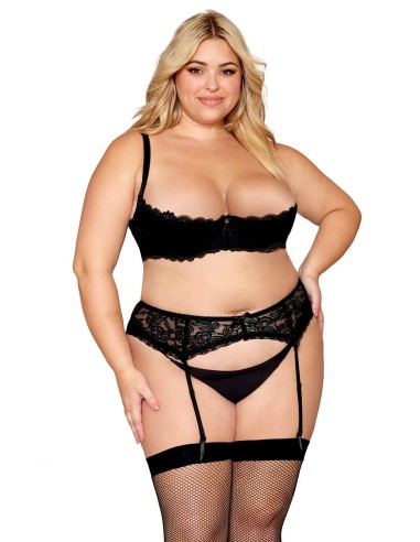 Bra, Plus Size, Black Lace Underwire Half Breasts - DG13252XBLK